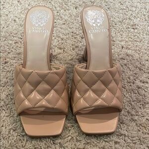 Vince Camuto Beige Quilted Mules